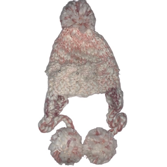 Betsey Johnson Accessories - Betsey Johnson Cute Pink & White Pearl Knit Hat